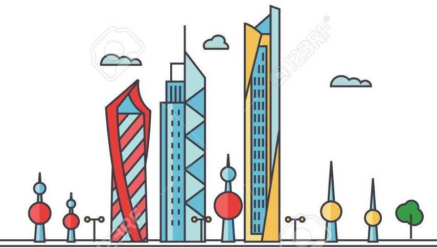 Kuwait city skyline. Buildings, streets, silhouette, architecture, landscape, panorama, landmarks. Editable strokes. Flat design line vector illustration concept. Isolated icons on white background