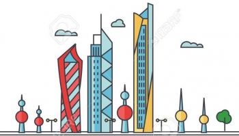 Kuwait city skyline. Buildings, streets, silhouette, architecture, landscape, panorama, landmarks. Editable strokes. Flat design line vector illustration concept. Isolated icons on white background