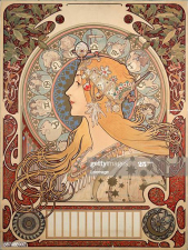 Poster illustration by Alphonse Mucha (1860-1939) for 'La plume' review, 1896 (Dim 65x48 cm) - Private collection" (Photo by Leemage/Corbis via Getty Images)