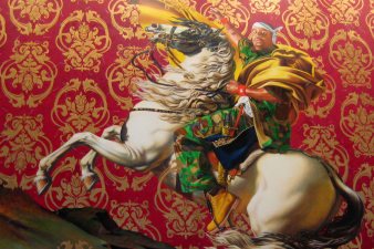 <i>Napoleon Leading the Army over the Alps</i>, 2005 Kehinde Wiley (American, born 1977) Oil on canvas Collection of Suzi and Andrew B. Cohen, L2005.6  Historically, the role of portraiture has been not only to create a likeness but also to communicate ideas about the subject's status, wealth and power.  During the eighteenth century, for example, major patrons from the church and the aristocracy commissioned portraits in part to signify their importance in society.  This portrait imitates the posture of the figure of Napoleon Bonaparte in Jacques-Louis-David's painting <i>Napoloen Bonaparte Crossing the Alps at Grand-Saint-Bernard.  Wiley transforms the traditional equestrian portrait by substituting  an anonymous young black man dressed in contemporary clothing for the figure of Napoleon.  The artist thereby confronts and critiques historical traditions that do not acknowledge black cultural experience.  Wiley presents a new brand of portraiture that redefines and affirms Black identity, while simultaneously questions the history of Western painting.  *  The <a href="http://www.flickr.com/photos/wallyg/sets/72157604522405746/">Brooklyn Museum</a>, sitting at the border of Prospect Heights and Crown Heights near <a href="http://www.flickr.com/photos/wallyg/sets/72157594185702272/">Prospect Park</a>, is the second largest art museum in New York City.  Opened in 1897 under the leadership of Brooklyn Institute of Arts and Sciences president John B. Woodward, the 560,000-square foot, <a href="http://www.flickr.com/photos/wallyg/479431531/in/set-72157604522405746/">Beaux-Arts building</a> houses a permanent collection including more than one-and-a-half million objects, from ancient Egyptian masterpieces to contemporary art.  The Brooklyn Museum was designated a landmark by the New York Landmarks Preservation Commission in 1966.    National Historic Register #77000944</i>