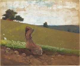 Winslow Homer (American, 1836 - 1910 ), The Green Hill, 1878, watercolor, gouache, and graphite on gray-green paper faded to brown, Collection of Mr. and Mrs. Paul Mellon