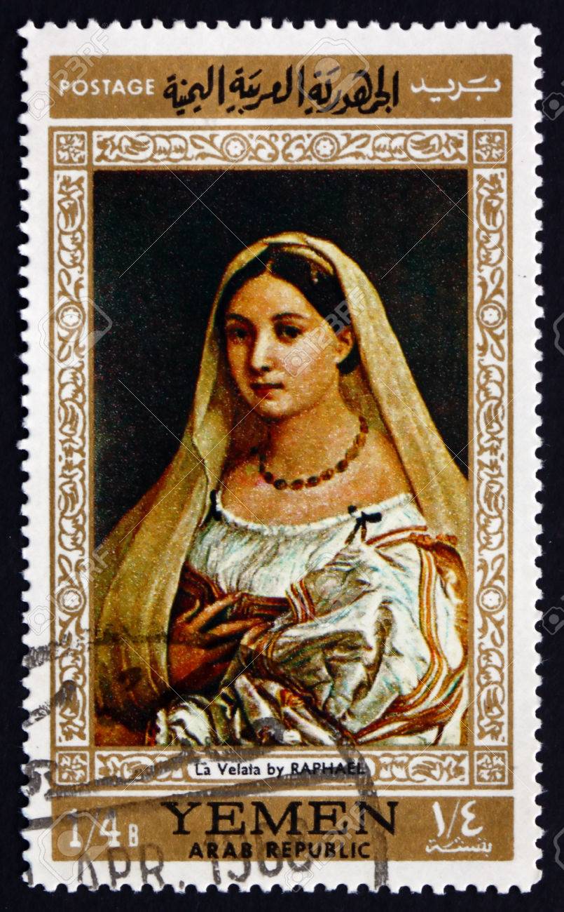 Postage stamp Yemen 1968 Woman with a Veil, by Raphael